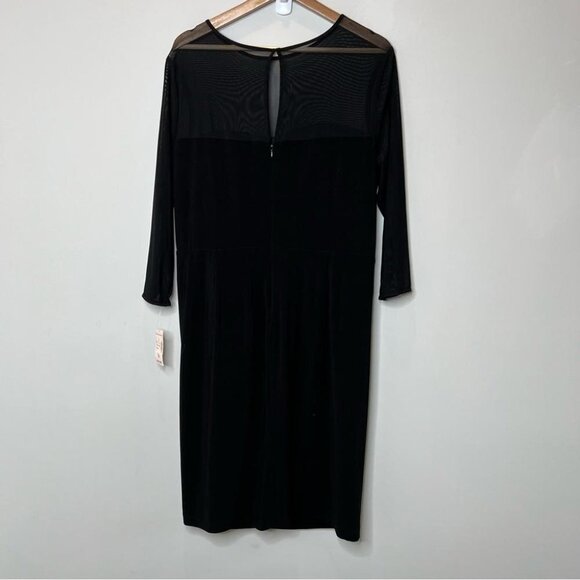 Jones Studio Womens Size 16 Black Mesh Chest Sheath Dress NEW Rosette 3/4 Sleeve - Picture 2 of 11